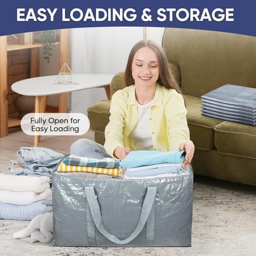 TICONN 4 Pack Extra Large Moving Bags Heavy Duty with Zippers & Carrying Handles, Durable Storage Bags Moving Boxes for Closet Organizers and Storage (4 Pack, Light Grey) - Image 7