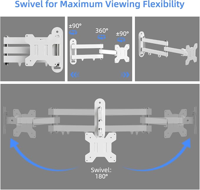 Suptek Full Motion TV Wall Mount Bracket for Most 13-30 inch TVs and Monitors, Flat and Curved TVs up to 28.66lbs, Tilt Swivel and 16.5 inch Extension, Max VESA 100x100mm, White, MA2776W - Image 4