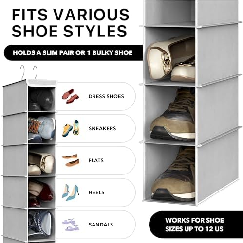 Simple Houseware 10 Shelves Closet Hanging Shoe Organizer, Gray | Dual Metal Hooks, Holds Up to 20 lbs, for Narrow Space - Image 3