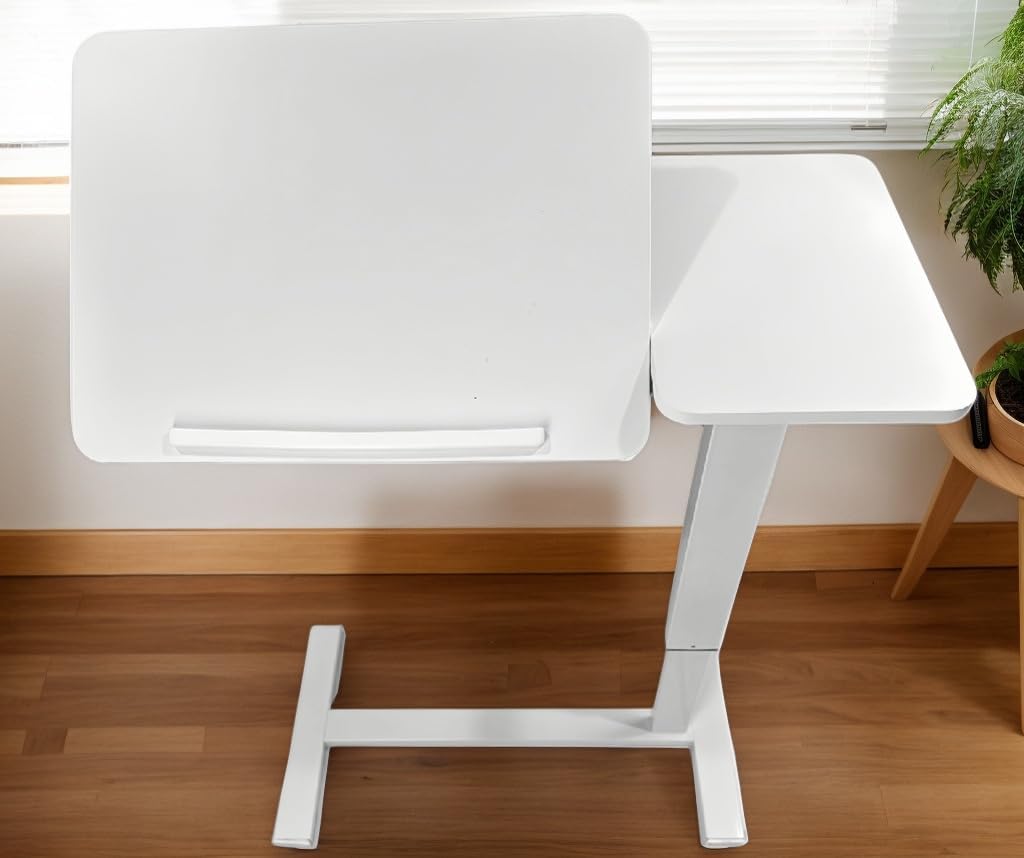 Overbed Table with Wheels Adjustable Height, Tiltable Hospital Bedside Table, Bedside Laptop Tables, Movable and Standable, Portable Mobile Workstation for Bedroom Hospital (White) - Image 7