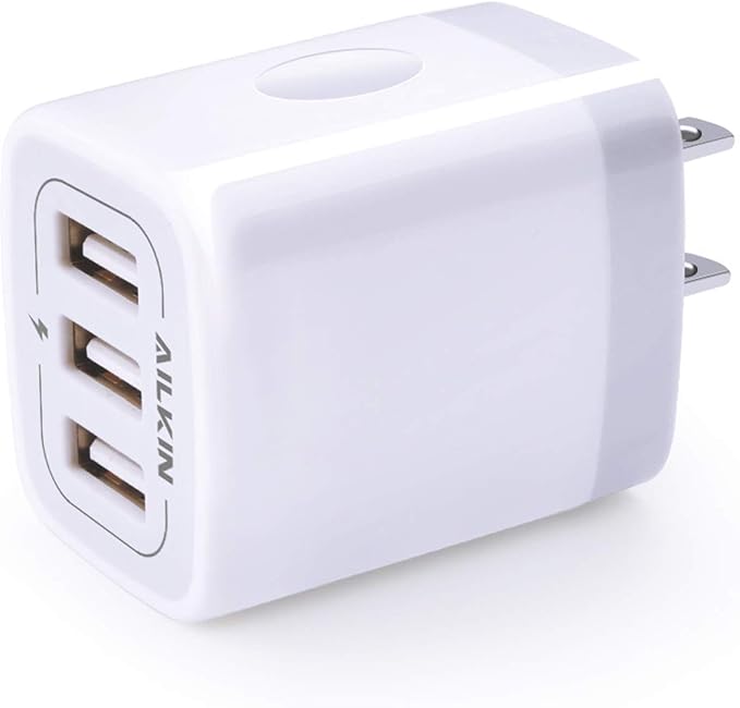USB Charger Cube Wall Charger Plug AILKIN 3.1A 3 Muti Port USB Adapter Plug | USB Charging Station Box Base for iPhone 17 16 15 14 13 12 Pro Max Mini SE 11 Pro Max Samsung Phones Charging Block by AILKIN