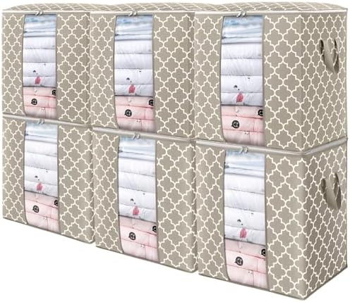 Storage Bags 6 Pack 100L Clothes Organization and Storage Containers | Large Blanket for Comforters,Bedding, Foldable Organizer with Reinforced Handle, Clear Window, Sturdy Zippers by WiseLife