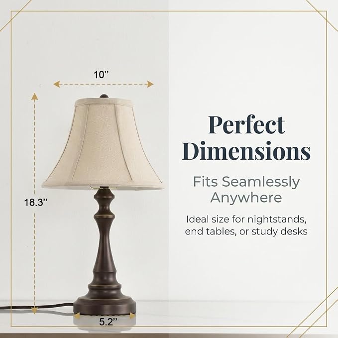 Traditional Table Lamp, Brown Vintage Desk Lamp with Fabric Shade - Image 4