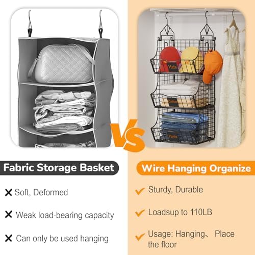 Hanging Closet Organizers and Storage, 5 Tier Closet Shelf Clothes Organizer with 2 S-Hooks, Multi-Functional Iron Wire Baskets, for Clothing, Sweaters, Handbags, Hat, Canned - Image 6