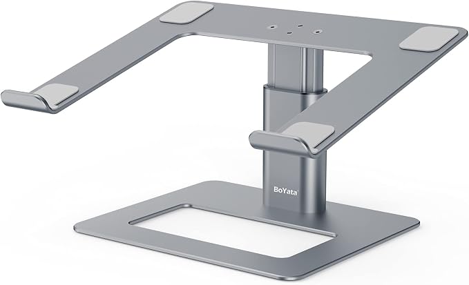 BoYata Laptop Stand, Height Adjustable Laptop Riser for 11-17" Laptops | Ergonomic Laptop Stand for Desk, Ventilated with U-Shaped Open Design, Sturdy Notebook Stand for 10-17'' Laptops, Grey by Boyata