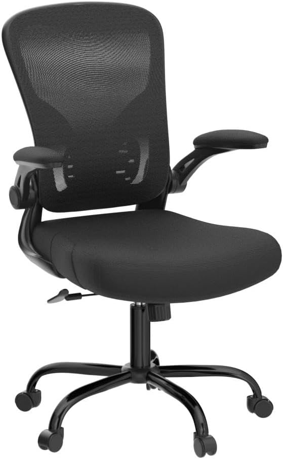 Flysky Mesh Office Chair, Ergonomic Computer Desk Chairs (Black, Set of 1) | Comfy/Comfortable Flip-up Arm Rests, Lumbar Support, Height Adjustable, 360 Degree Rolling Swivel for Home Office - Image 5