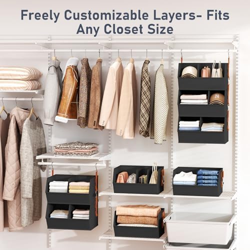 Hanging Closet Organizer Extra Large, Clothes Hanging Shelves for Closet with Divider, Collapsible Closet Storage System, Fabric Storage Bins for Home, Dorm, Rv, Sweaters, Handbags, Underwear, Sock - Image 3