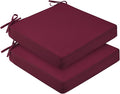downluxe Waterproof Outdoor Chair Cushions Set of 2, 19" x 19" x 3" Patio Chair Cushion with Non-Slip Ties & Handle, Square Outdoor Cushion for Patio Furniture with Removable Cover, Burgundy by Downluxe