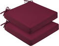 downluxe Waterproof Outdoor Chair Cushions for Patio Furniture, 22" x 22" x 3" Patio Chair Cushion with Adjustable Ties & Portable Handle, Square Outdoor Cushion with Removable Cover, Burgundy, 2 Pack by Downluxe