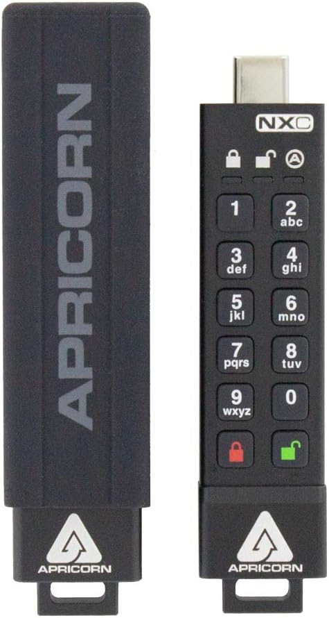 Apricorn 128GB Aegis Secure Key 3 NXC 256-Bit Hardware-Encrypted USB 3.2 Type C Flash Drive, FIPS 140-2 Level 3 Validated (ASK3-NXC-128GB), Black by Apricorn