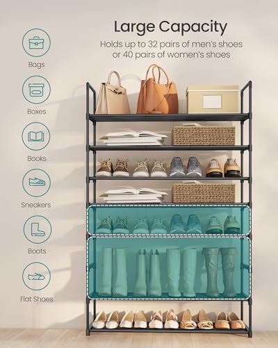 SONGMICS Shoe Rack, 8-Tier Shoe Organizer, Metal Storage Shelf | for Entryway, Upright or Upside Down, for 32-40 Pairs, Stackable, 11.8 x 36.2 x 56.5 Inches, Black ULSA308BH01 - Image 4