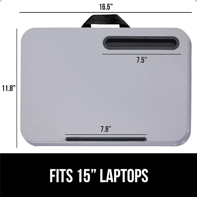 GORILLA GRIP Laptop Lap Desk with Phone Holder, Pillow Cushion Desks Fit Laptops up to 15.6", Tray Ledge Keep Computers in Place, Portable Travel Workstation Essentials for Home, Dorm Room, Gray - Image 4