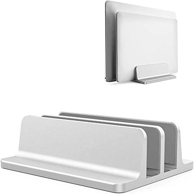 Universal Laptop Vertical Stand, Dual Desktop Adjustable Notebook Stand (up to 17.3 inches) for Samsung/HP/Dell/Chrome Book laptops (Silver) by POANW