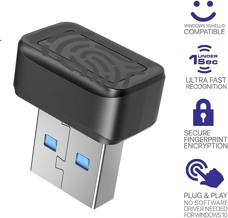 USB Fingerprint Key Reader FIDO U2F Speedy Matching Security Key Hello Anti-Spoofing Mini Fingerprint Reader Easy Install Easy to Use, Black, 500450823 - Image 3