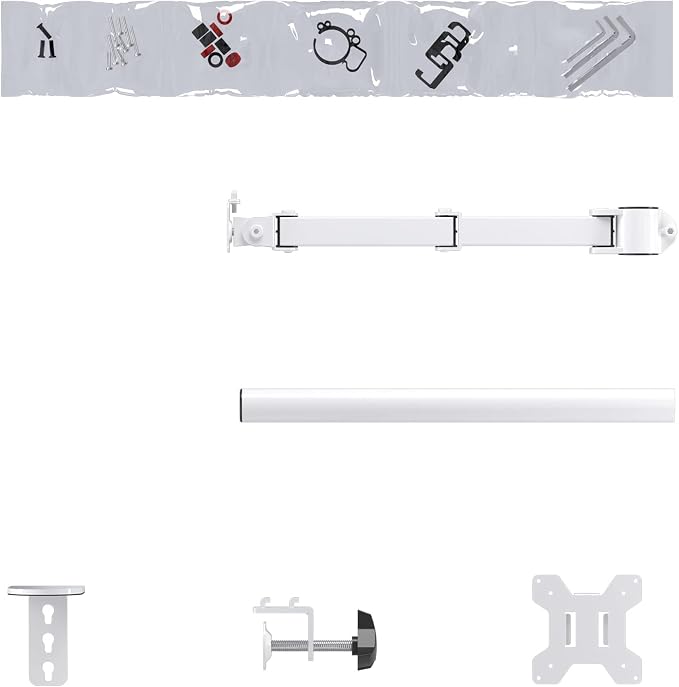 Suptek Single Monitor Arm Desk Mount Fully Adjustable Monitor Stand for 1 / One Screen up to 13" to 32" Extra Tall 15.75 inch Pole,VESA 75x75mm or 100x100mm,White (MD9421W) - Image 8