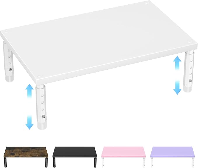 ECOLOVI Adjustable Wood Computer Monitor Stand Riser, Office Desk Organizer and Accessories for Monitor, Laptop, PC, Printer, Office Desk Accessories Workspace Organizer for Home Office Supplies, White by ECOLOVI