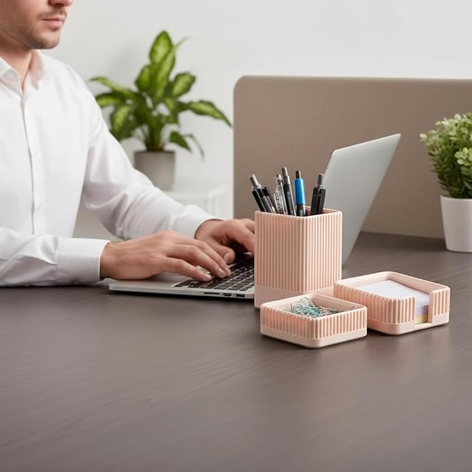 Aesthetic Desk Organizers and Accessories Set of 3 with Pen Holder,Paperclip Holder,Sticky Note Holder - Durable Plastic Pencil Holder for Office Women Men-Teacher Appreciation/Back-to-school Gift - Image 4