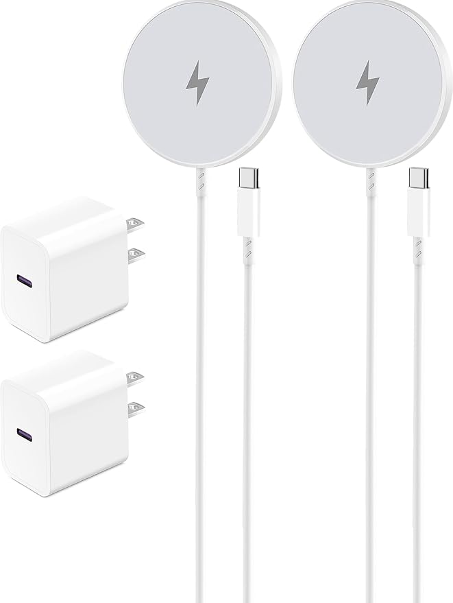 Magnetic Wireless Charger for Apple iPhone 17/16/15/14/13/12/11/AirPods, 2-Pack Fast Charging Long Cable 10ft Magnet Pad & 2-Pack Type-c Charger Block, White | 2Pack Magnetic Wireless Charger 15W Pad 10 ft Long Cord for iPhone 17/16/15/14/13/12,20W Ada... - Image 9