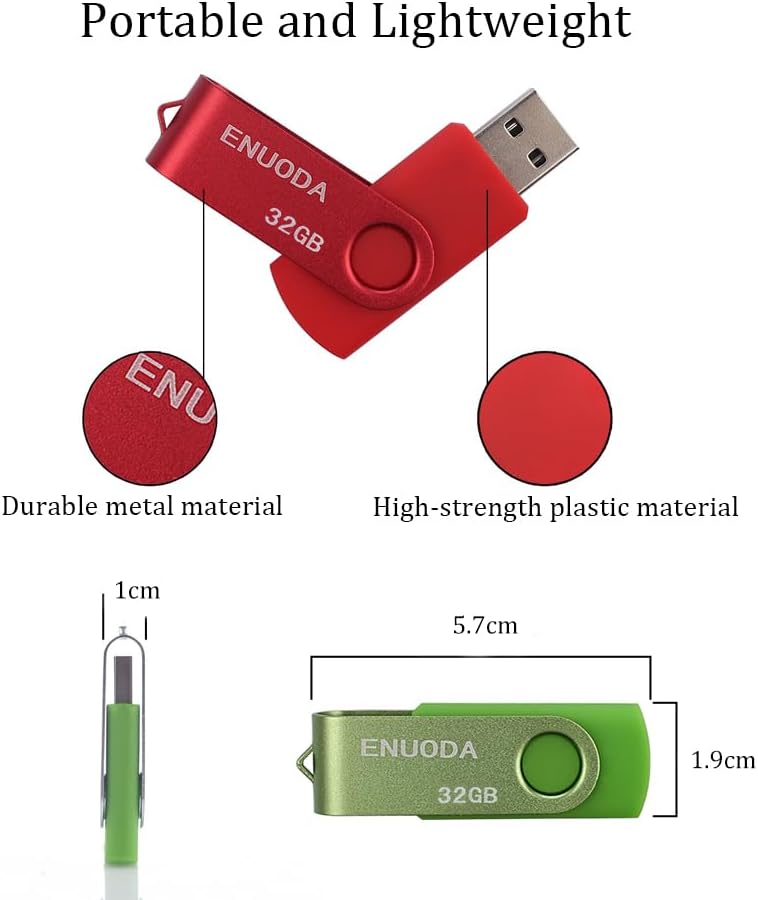 32GB Flash Drive 5 Pack ENUODA Thumb Drives 32GB Swivel Design USB 2.0 Memory Stick Jump Drive Pen Drive for Storage and Backup (5 Colors) - Image 2