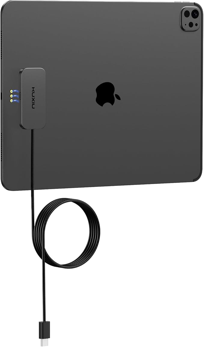 KU XIU Magnetic Wireless Charger for iPad Pro 11" M4/M5 ONLY, 35W Fast Charging Smart Connector Charger, Aluminum Alloy Wireless Charging Pad with 6.56ft USB-C Cord Cable (Adapter Not Included) by KUXIU