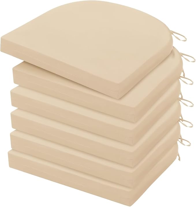 HARBOREST Outdoor Chair Cushions Set of 6, Water Resistant Patio Chair Cushions with Ties, Outdoor Seat Cushions for Patio Furniture, 17"x16"x2", Beige by HARBOREST