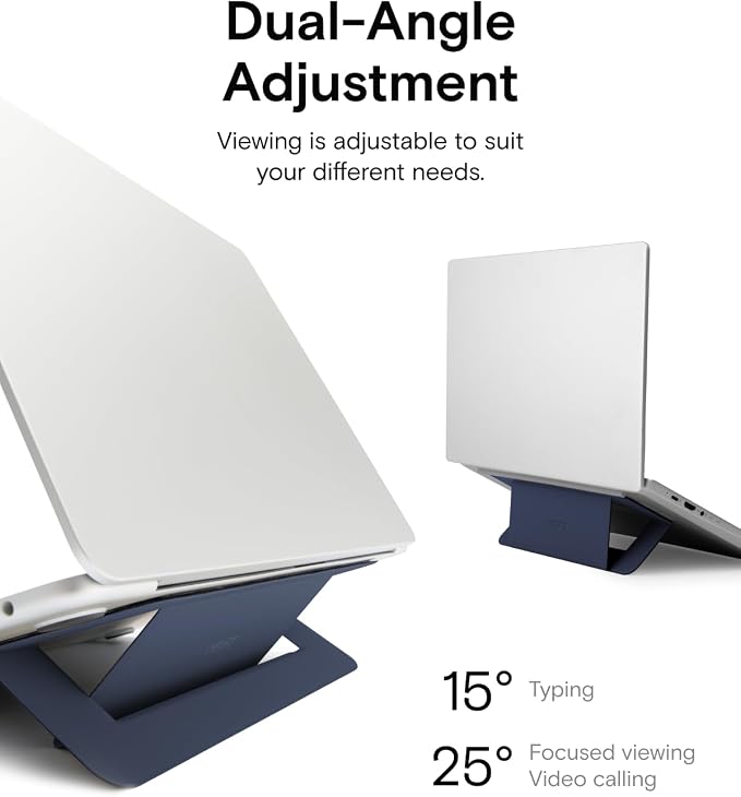 MOFT Laptop Stand for Desk, Adhesive Airflow Laptop Cooling Stand for Heat Dissipation with 2 Adjustable Viewing Angles, Foldable & Portable Computer Stand Compatible with Laptops 11"-16", Navy Blue - Image 5