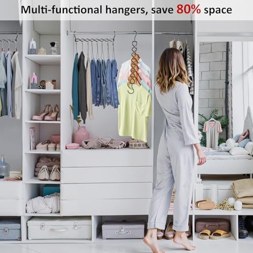 Space Saving Hangers for Clothes 6 Pack, Sturdy Metal Hangers Heavy Duty | Magic Clothes Space Saver Hanger Organizer with 360° Swivel Hook, Closet Organizers and Storage Dorm Room Essentials Black - Image 5