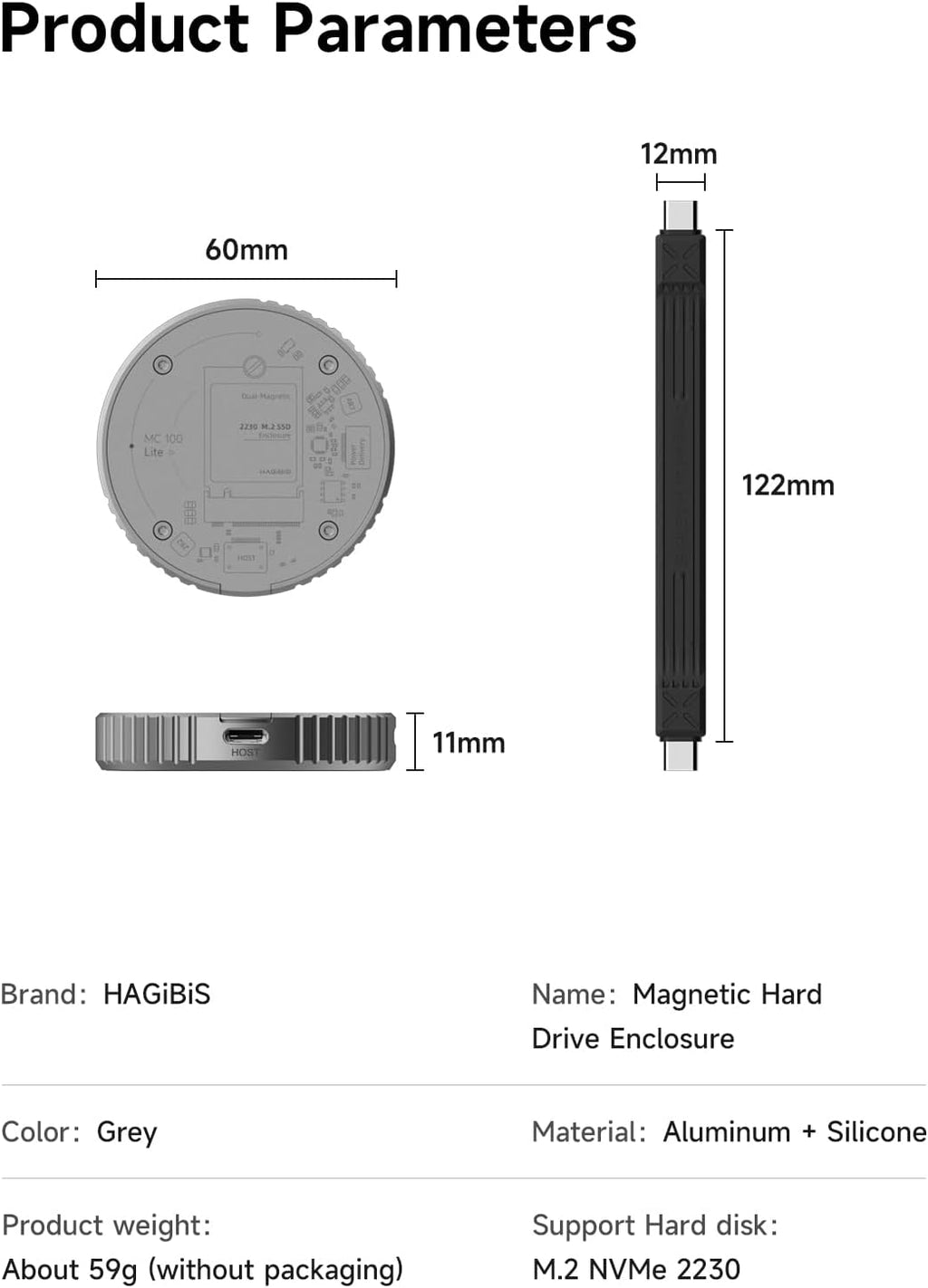 Hagibis Magnetic M.2 2230 NVMe SSD Enclosure with Magsafe for iPhone 17 16 15 Pro Max ProRes, USB C 3.2 10Gbps to NVMe Adapter, Aluminum External SSD Case for MacBook, iPad Pro, Android (MC100 Lite) - Image 8