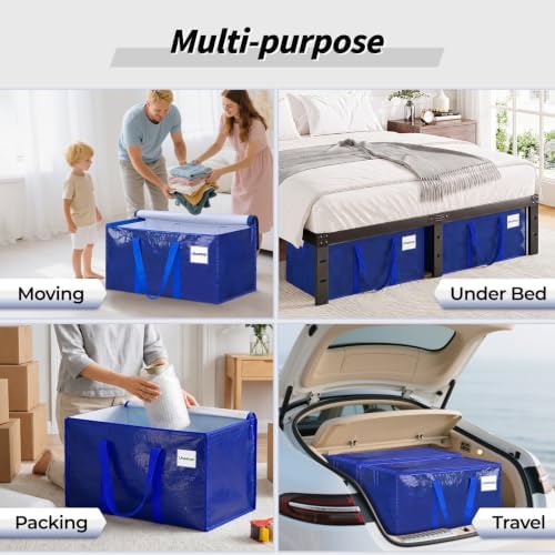 ukeetap 8 Pack Extra Large Clothes Storage Bins with Lids, Moving Bags,Blue | Storage Bags with Reinforced Handles & Heavy-Duty Zippers, Moving Boxes Totes for Clothes Packing, Dorms, College Supplies - Image 6