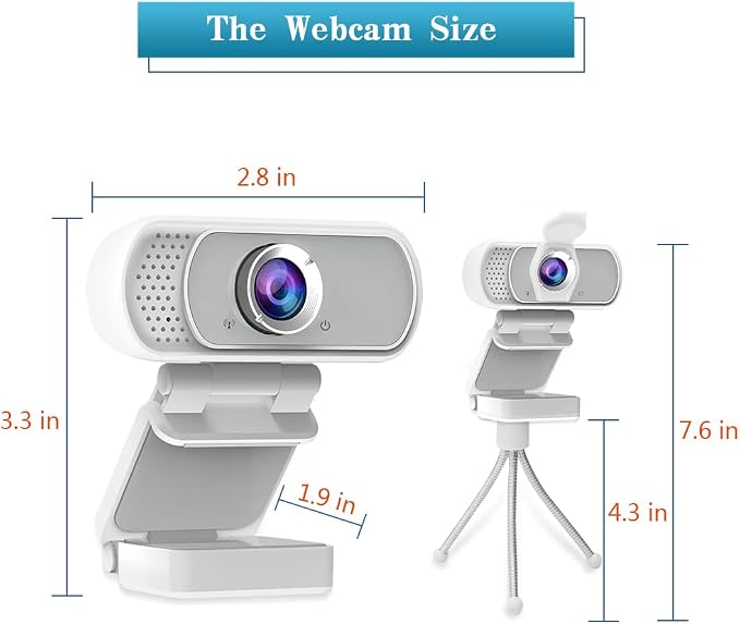 1080P Webcam with Mic Privacy Cover Tripod Stand 110 FOV PC | 1080P webcam with built-in microphone, privacy cover, tripod stand, 110 degree wide angle, USB plug and play for PC laptop - Image 8
