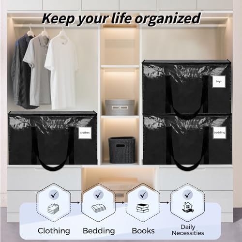 16 Pack Extra Large Clothes Storage Bins with Lids, Moving Bags, Black | Storage Bags with Reinforced Handles & Heavy-Duty Zippers, Moving Boxes Totes for Clothes Packing, Dorms, College Supplies - Image 7