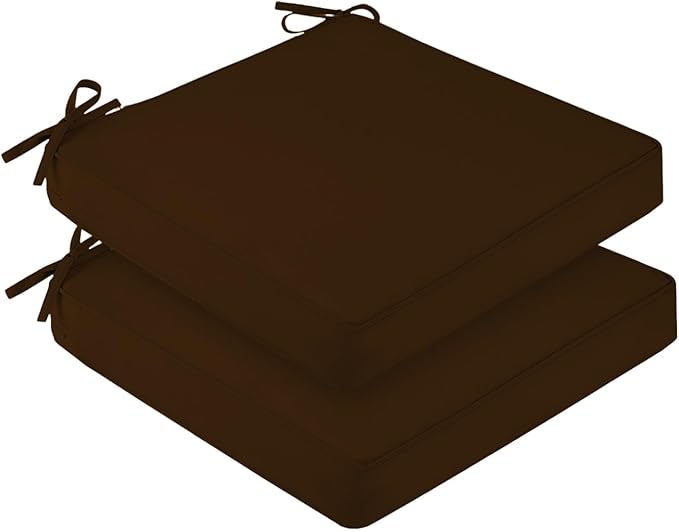 downluxe Waterproof Outdoor Chair Cushions Set of 2, 19" x 19" x 3" Patio Chair Cushion with Non-Slip Ties & Handle, Square Outdoor Cushion for Patio Furniture with Removable Cover, Brown by Downluxe