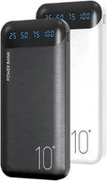 Power Bank 10000mAh Portable Charger Slim Battery Pack with 2 USB 2.4A Outputs and USB C In/Out Compatible with Huawei iPhone 16 15 14 13 12 iPad Samsung Galaxy S20 Android Tablet (Black + White) by YOBON