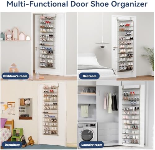 Whitmor 36 Pair Over the Door Shoe Rack,12 Tier Hanging Shoe Organizer with Metal Frame & Mesh Shelves, Heavy Duty Shoe Storage Holder for Door, No Drill Installation, 74" H x 21.7" W x 7.5" D, Mocha - Image 7