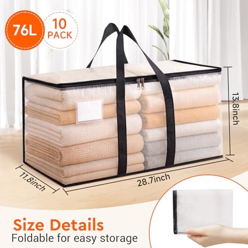 BlissTotes Moving Bags, 76L 10-Pack Storage Bags, Moving Boxes | Moving Box Heavy Duty Extra Large, Moving Totes with Zipper, Large Packing Bag with Reinforced Handles, Packaging Moving - Image 2