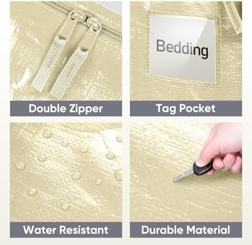 TICONN 2 Pack Extra Large Moving Bags Heavy Duty with Zippers & Carrying Handles, Durable Storage Bags Moving Boxes for Closet Organizers and Storage (2 Pack, Cream) - Image 6