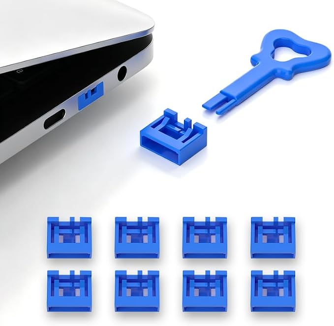 2026 New 10‑Pack USB‑A Color‑Coded Port Security Locks with 1 Key (Blue) - Image 3