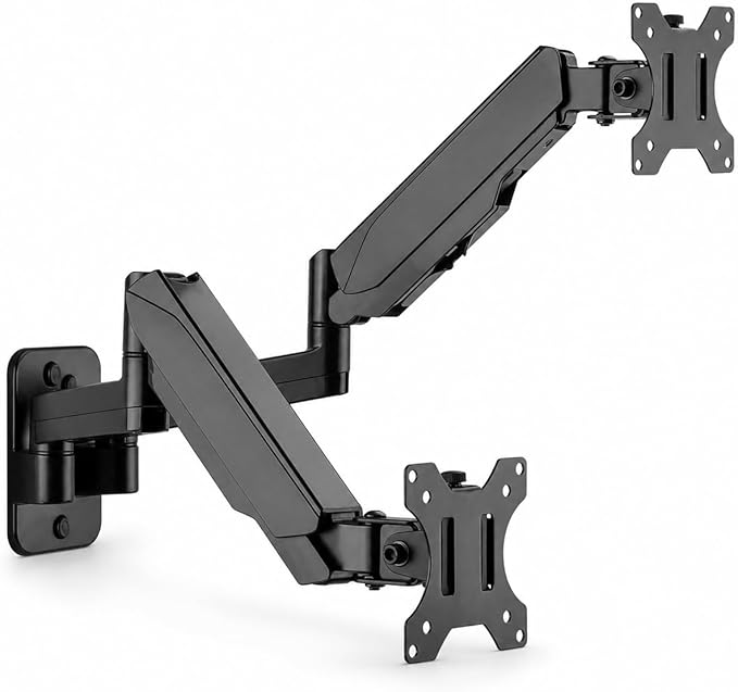 Mount-It! Dual Monitor Wall Mount Bracket - Double Computer Monitor Wall Mount With Two Height Adjustable Full Motion Arms Tilt up to 17" - 32" Inch Screens with 75, 100 VESA Patterns, 19.8 Lb Per Arm by Mount-It