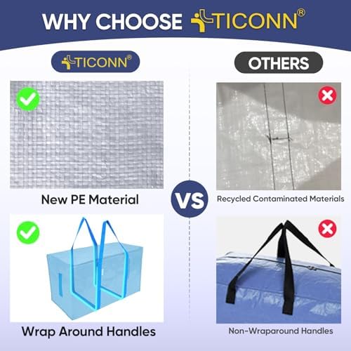 TICONN 8 Pack Extra Large Moving Bags Heavy Duty with Zippers & Carrying Handles, Durable Storage Bags Moving Boxes for Closet Organizers and Storage (8 Pack, Sky Blue) - Image 4