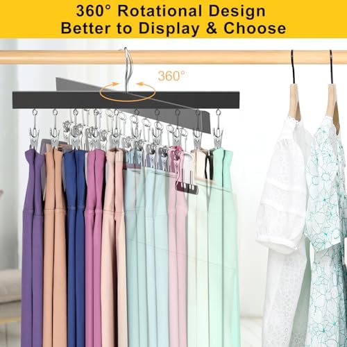 Legging Organizer for Closet, Pants Hangers with Clips | Holds 20 Leggings, Jeans, Hats, Shorts, Socks, 360° Rotating Space Saving Hanging Lightweight Garment Hanger Storage 2Pcs - Image 2