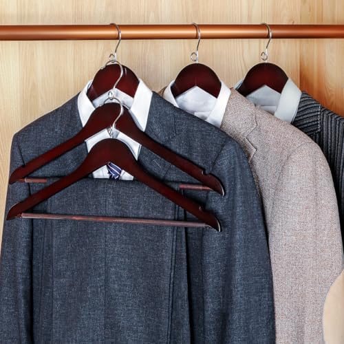 TOPIA HANGER Cherry Wood Hangers 30 Pack, Space Saving Coat Hanger with 360° Swivel Cascading Loop Hook, Non Slip Pants Bar and Shoulder Notches for Camisole, Jacket, Suit (Mahogany) -CT74M30 - Image 5
