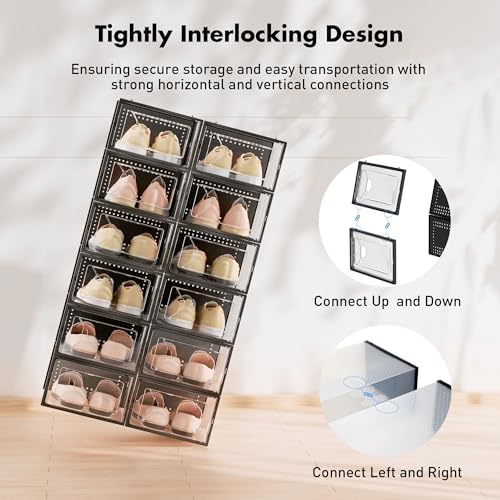Foluck 15 Pack Shoe Storage Organizer Box Container Clear Plastic Stackable | Interlocking Design, Sturdy Dustproof Breathable, Fits Men's Size 9 Women's Size 10, for Closet Entryway Under Bed - Image 3