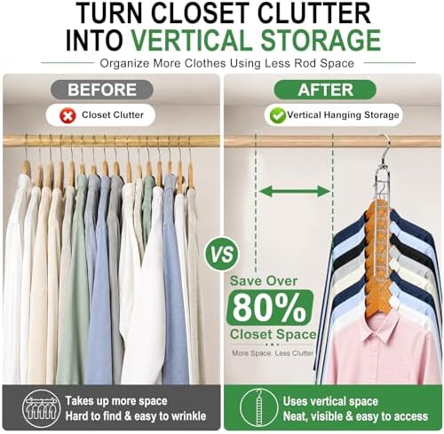 Space Saving Hangers 36-Hole Heavy Duty for Closet Organizers and Storage | Wide Slot Closet Space Saver, 360° Swivel Hook, Cascading Design for Wardrobe, Apartment, RV Storage, College Dorm Essentials - Image 2