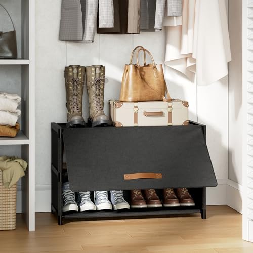 3 Tier Shoe Cabinet with Door, 12-Pair Storage, Black | Compact for Small Closets, Holds Heels, Sneakers, Boots, Door for Dust Pet Protection, Quick Easy Set Up - Image 2