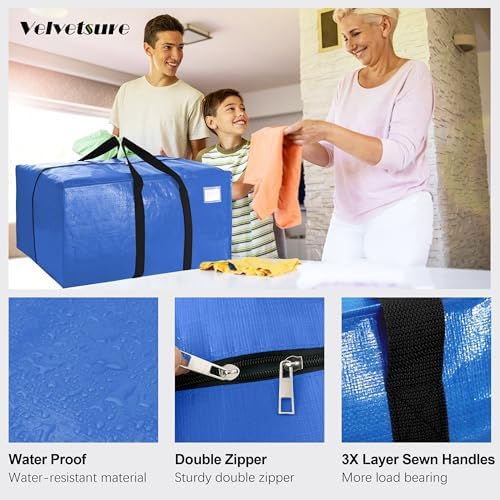 VELVETSURE Heavy Duty Extra Large Moving Bags W/Backpack Straps - Strong Handles & Zippers, Storage Totes For Space Saving, Fold Flat, Alternative to Box and Bin (Set of 6, Multicolor) - Image 3