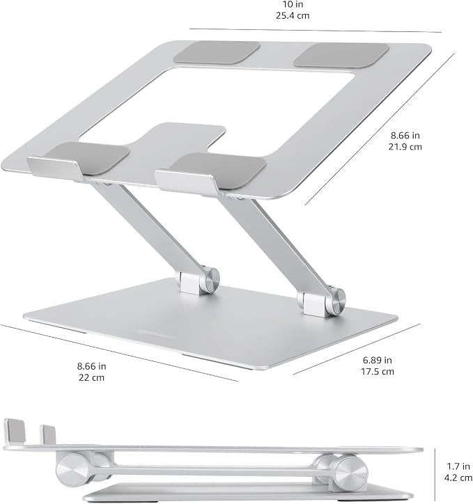 Amazon Basics Sturdy and Portable Ergonomic Laptop Stand for Desk, Height Adjustable Riser with Ventilated Cooling, Foldable, Fits all Laptops up to 15.6 Inch, Silver - Image 7