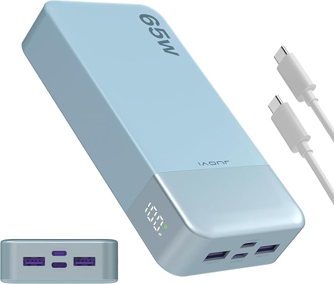 JUOVI 65W Portable Charger for Laptop Power Bank 20000mAh | USB C Laptop Power Bank Fast Charging Battery Pack for Laptop MacBook Dell XPS iPhone 17/16/15/14 Series Samsung and More by JUOVI