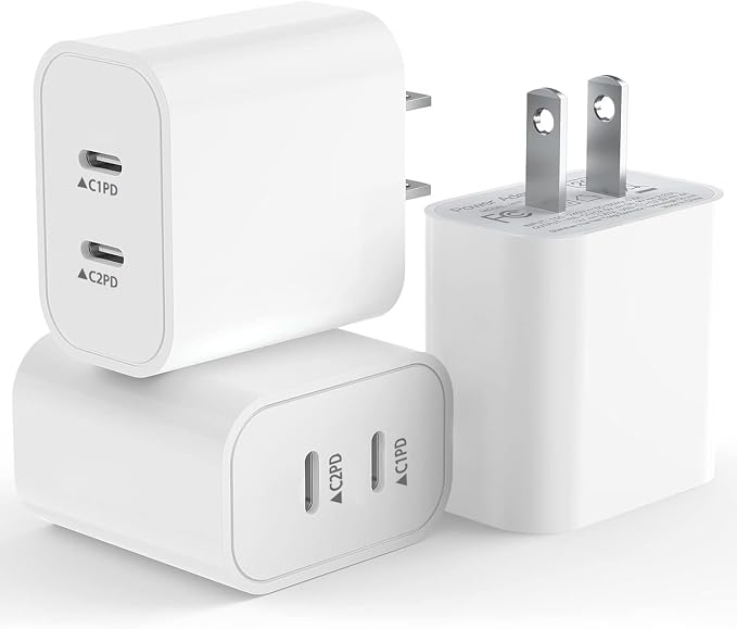 USB C Fast Charger Block,USB C Charging Block 3-Pack Type C 2in1 Dual Ports Plug Wall Charger,Fast Type C Charger for iPhone 17/17 Pro/17 Pro Max/Air/16E/16 Plus/16 Pro Max/15/14/13/12/11/Xs Max/XR/X by BikeAnything