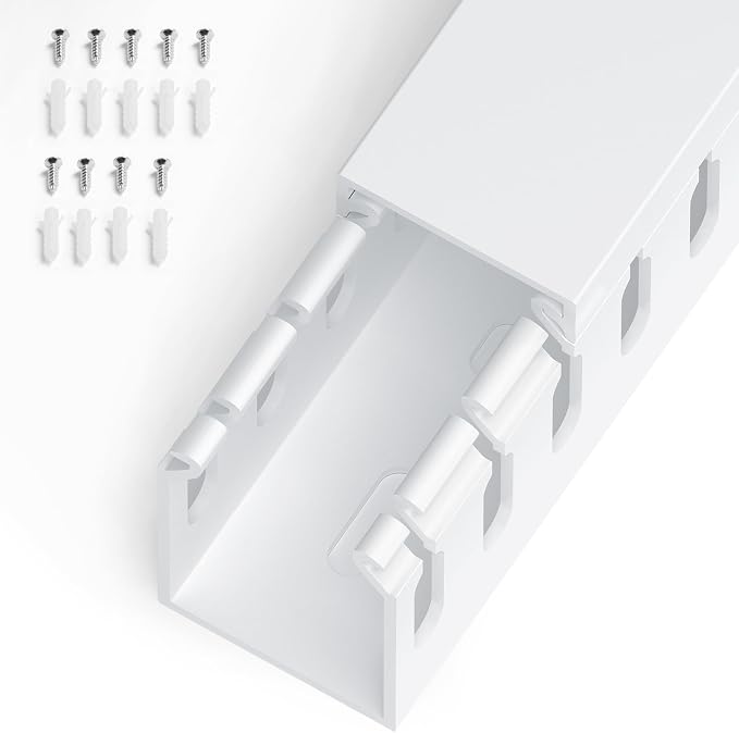 1.6"H x 1.2"W Cable Raceway, 6ft Under Desk Wire Management Channel, White | Slotted Wire Duct, 2 Pack (3 ft Each), Heavy-Duty PVC Cable Management for Server Racks, Network Cables & Electrical Cabinets by ZhiYo
