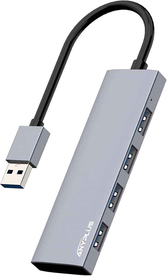 USB Hub, USB 3.0 Hub Aluminum Alloy Ultra Slim USB Splitter, Portable 4 Port USB Extender, USB Hub for Laptop, PC, MacBook, iMac, Surface Pro, Mac Pro, Flash Drive, XPS 【Grey】 by ANYPLUS